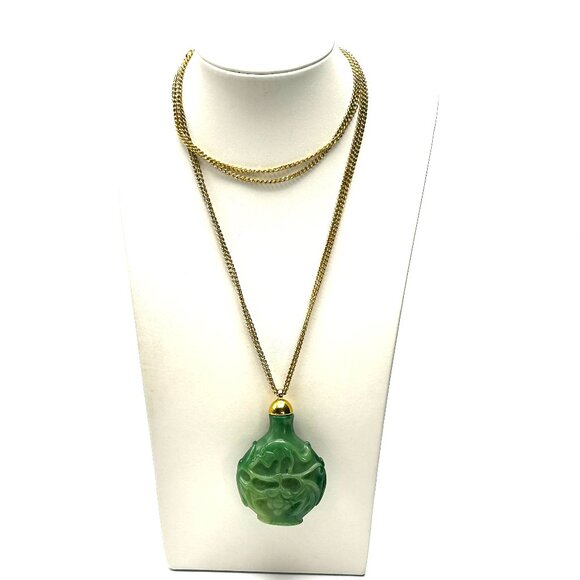 Vintage 1960s Kenneth Jay Lane Faux Jade Bottle Pendant w/2-Strand Necklace  EUC - Picture 3 of 9